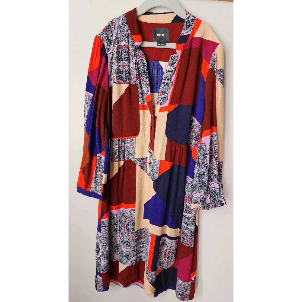 Anthropologie Maeve Taryn Patchwork Crepe Shift Tunic Dress. Size 0 XS